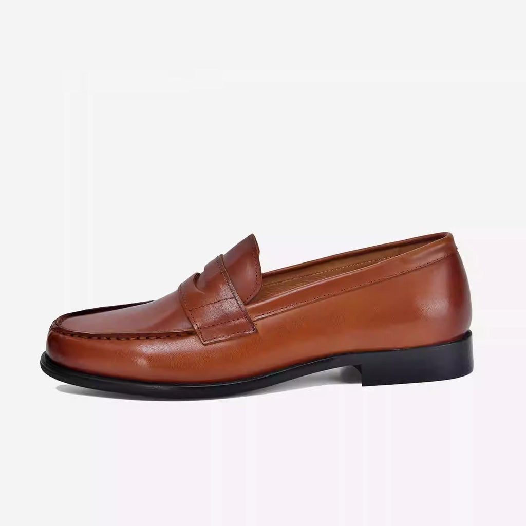 Men's British-Style Square Toe Loafers | Full-Grain Cowhide Slip-On Boat Shoes