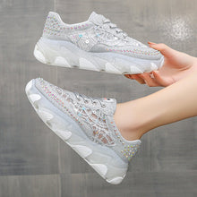 Load image into Gallery viewer, Women's Rhinestone Mesh Dad Sneakers | Chunky Sole Lace-Up Casual Shoes