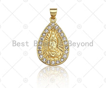 Load image into Gallery viewer, 18K Gold Virgin Mary On Teardrop Emblem Shape Pendant,  Sku#F1148C