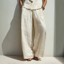 Load image into Gallery viewer, Linen Blend V-Neck Buttoned Vest &amp; High-Waist Wide-Leg Pants Set – 5 Colors S–3XL