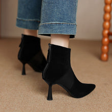 Load image into Gallery viewer, Women's Spliced Short Martin Boots – Suede Stiletto Heel Ankle Boots with Back Zipper