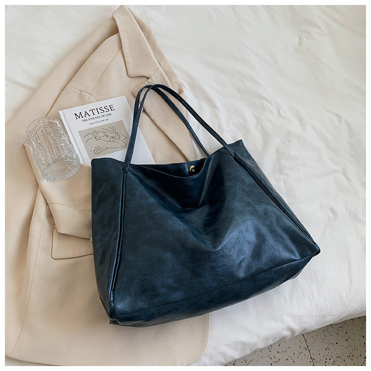 Women's Large Capacity Soft PU Leather Shoulder Bag Retro Casual Handbag