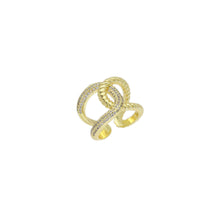 Load image into Gallery viewer, CZ Gold Oval Cross LInk Adjustable Ring, Sku#LD536
