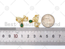 Load image into Gallery viewer, Emerald Green Teardrop CZ Micro Pave Bowknot Shape Pendant/Charm,18K Gold Filled Charm, Necklace Bracelet Charm Pendant,20x19mm,Sku#LK401