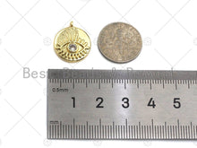 Load image into Gallery viewer, Clear CZ Micro Pave Evil Eye on Disc Pendant/Charm, Lucky Eye Cubic Zirconia Pendant, Real Gold Plated Charm Pendant,15x18mm,Sku#L304