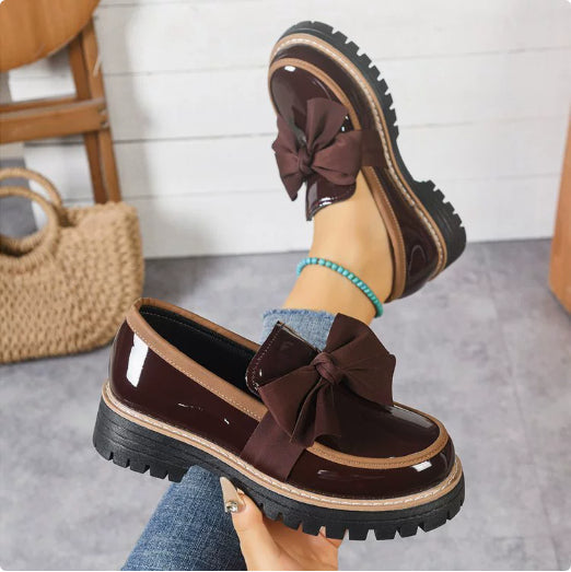Women's Patent Leather Chunky Heel Loafers | Color-Block Slip-On Shoes EU 36–43