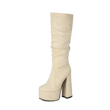 Load image into Gallery viewer, Women's Stretch Suede Waterproof Chunky High Heel Boots | Side Zipper | Sarah Express