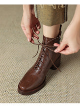 Load image into Gallery viewer, Retro Leather Lace-Up Side Zipper Ankle Boots