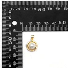 Load image into Gallery viewer, Clear CZ Gold White Pearl Round Charm, Sku#LK818