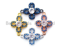 Load image into Gallery viewer, CZ Micro Pave Clover Flower Connector, Blue CZ Pave on Gold/Silver/Black/Rose Gold Finish, Pave Link Connector,13x17mm,sku#M115