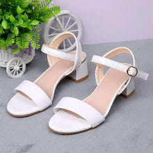 Load image into Gallery viewer, Women's Plus Size Round Toe High Heel Sandals | Buckle Strap | White &amp; Black