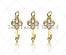 Load image into Gallery viewer, CZ Micro Pave Clover Key Shape Pendant,18K Dainty Gold Charm, Necklace Bracelet Charm Pendant,5x16mm,Sku#JL36