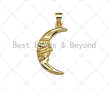 Load image into Gallery viewer, CZ Micro Pave Cresent Moon Face Pendant/Charm,Cubic Zirconia Charm, Necklace Bracelet Charm Pendant,14x26mm, Sku#JL16