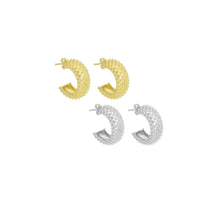 Load image into Gallery viewer, Gold Silver Diamond Patten Thick Huggie Earrings, Sku#A204