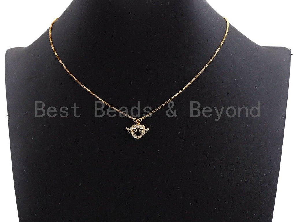 CZ Micro Pave Heart With Wings Shaped Pendant/Charm, Cubic Zirconia Pendant Charm,11x15mm,sku#F922