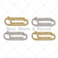 Load image into Gallery viewer, CZ Micro Pave Paper Clip Charm,Cubic Zirconia Silver/Gold Connector, Necklace Bracelet Charm Pendant, 12x35mm, Sku#L553
