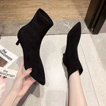 Load image into Gallery viewer, Women's Suede Stiletto Mid-Calf Boots | Slip-On Korean Style | Black | Sarah Express
