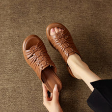 Load image into Gallery viewer, Women's Ruched Slide Sandals | Genuine Lambskin Block Heel Open-Toe Mules