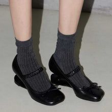 Load image into Gallery viewer, Women's Square Heel Leather Pumps with Bow Accent - Genuine Leather Mid Heel Shoes