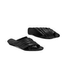 Load image into Gallery viewer, Women's Ruched Lambskin Slide Sandals | Square-Toe Handmade Leather Flat Mules