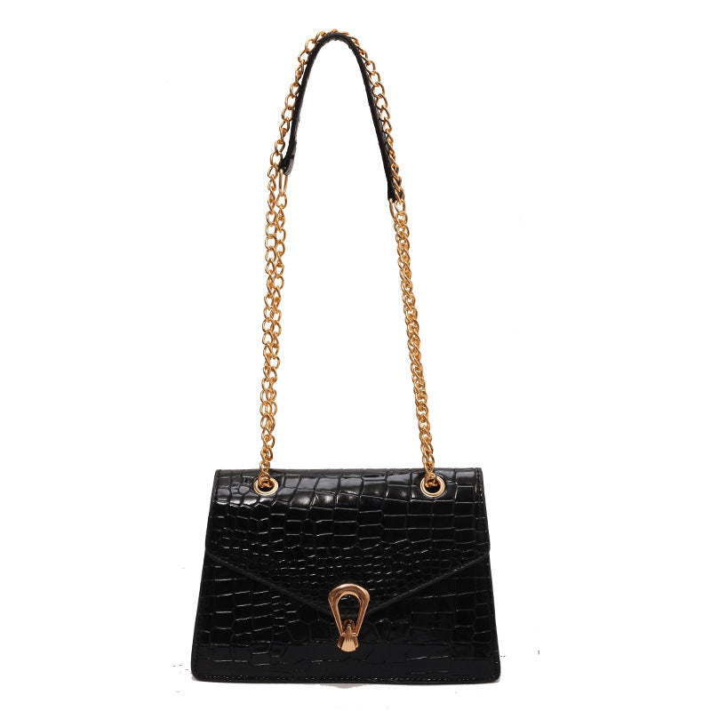 Crocodile-Print Chain Crossbody Bag