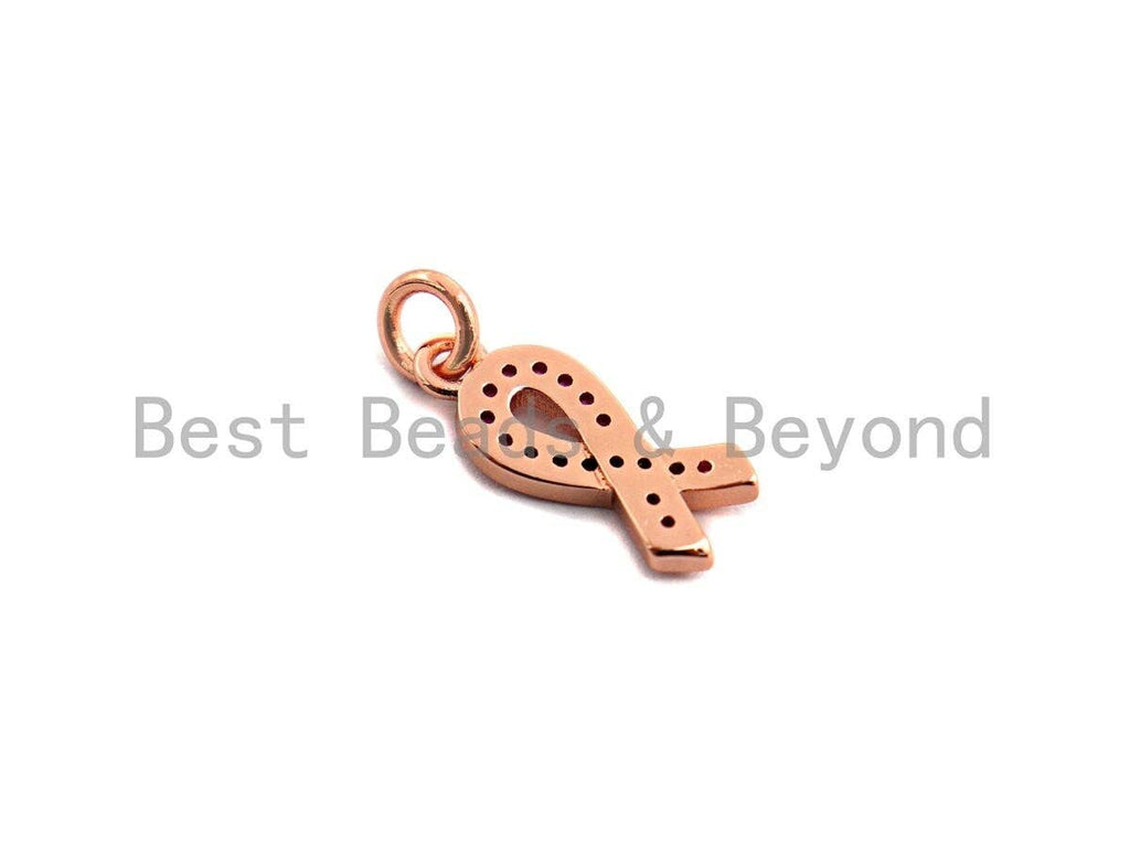 Fuchsia CZ Micro Pave Breast Cancer Awareness Ribbon Pendant/Charm, Bracelet Necklace Cubic Zirconia  AIDS Care Charm, 6x16mm,sku#X111
