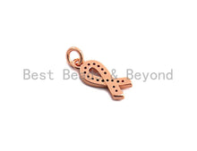 Load image into Gallery viewer, Fuchsia CZ Micro Pave Breast Cancer Awareness Ribbon Pendant/Charm, Bracelet Necklace Cubic Zirconia  AIDS Care Charm, 6x16mm,sku#X111