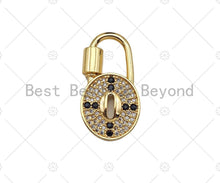Load image into Gallery viewer, 18K Gold Black Clear CZ Micro Pave Cross Oval Lock Clasp, Oval Lock Shape Clasp,Pave Lock,15x29mm,sku#K142