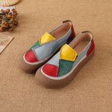 Load image into Gallery viewer, Women's Genuine Leather Patchwork Color-Block Loafers | Slip-On Round Toe Low Heel Shoes