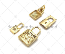 Load image into Gallery viewer, CZ Micro Pave Lock Shape Pendant,Cubic Zirconia Gold Charm,Necklace Bracelet Charm Pendant,12x24mm/16x25mm/26x32mm/23x38mmmm,Sku#LK288