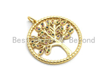 Load image into Gallery viewer, CZ Colorful Micro Pave Round  Gold Tree Pendant, Tree Shaped Pave Pendant, Gold plated, 28x30mm, sku#F819