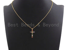 Load image into Gallery viewer, Colorful CZ Micro Pave Cross Pendant, Cz Pave Bracelet Necklace Pendant in Gold Finish,27x15mm, sku#F906