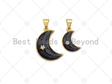 Load image into Gallery viewer, 18K Gold CZ Micro Pave Enamel Moon with Star Charm, Black/White/Red/Blue Moon Charm, 10x16mm/14x21mm, sku#LK36
