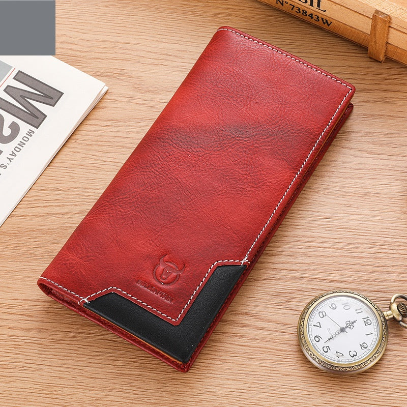 Captain Niu Oil-Waxed Genuine Leather Retro Bifold Wallet – Large Capacity Men's Wallet