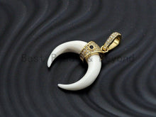 Load image into Gallery viewer, CZ Micro Pave With Ivory OX Horn Pendant ,Gold/Silver/Black/Rose Gold ,Cubic Zirconia Jewelry Findings,25x27mm,sku#F702