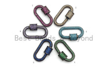 Load image into Gallery viewer, Fully CZ Micro Pave Oval Screw Clasp, Pave Clasp, Green/Fuchsia/Cobalt/Turquoise/Purple/Orange Color Carabinar Clasp,14x29mm,sku#H150
