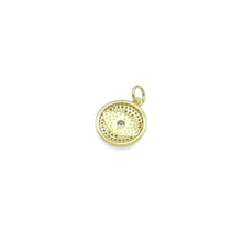 Load image into Gallery viewer, Gold Clear CZ Mother of Pearl Evil Eye Coin Shape Charm, Sku#LX462