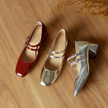 Load image into Gallery viewer, Women's Square Toe Chunky Heel Pumps - Elegant Low Heel Office Shoes