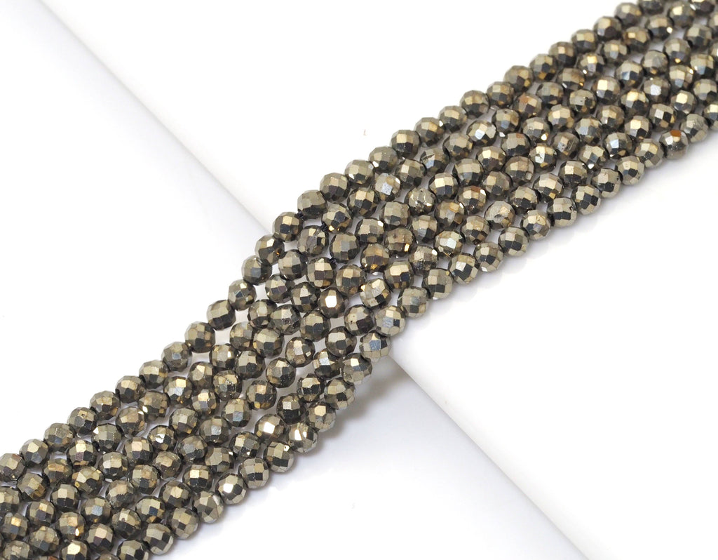 High Quality Genuine Pyrite Faceted Round Beads, 2mm/3mm, Sku#UA298