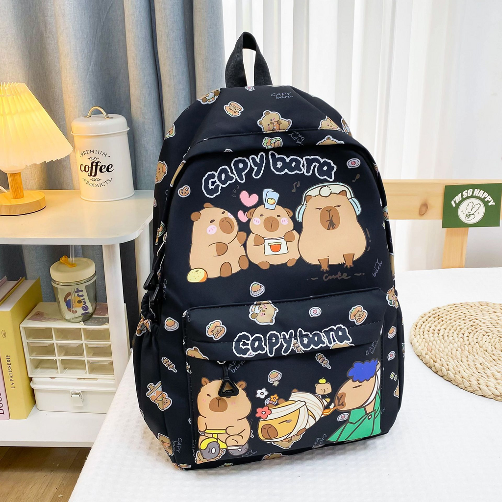 Capybara Cartoon School Backpack for Girls – Cute Nylon Bookbag for Primary & Middle School