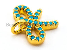 Load image into Gallery viewer, CZ Micro Pave Turquoise Bowknot Pendant/Charm, Blue CZ Charm in Gold/Silver/Black Finish for Necklace Bracelet, 11x14mm, sku#F337
