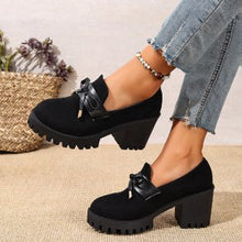 Load image into Gallery viewer, Women's French Loafer Suede Slip-on Shoes - Chunky Heel Pumps with Striped Design