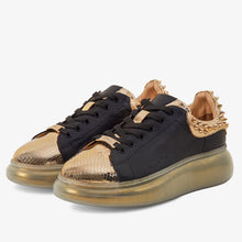 Load image into Gallery viewer, The Venezia Gold &amp; Black Leather Women Sneaker