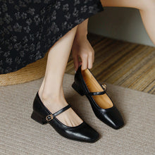 Load image into Gallery viewer, Mary Jane Chunky Heel Retro Buckle Strap Women's Shoes – Plus Size | Burgundy Black Apricot