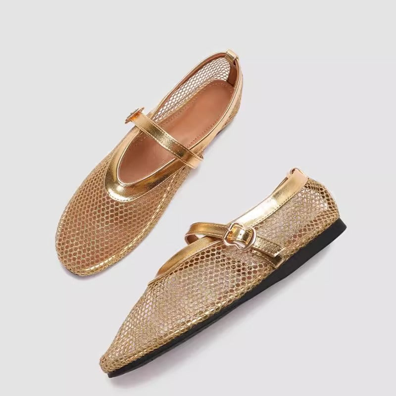 Women's Breathable Mesh Hollow-Out Pumps - Casual Low Heel Buckle Shoes