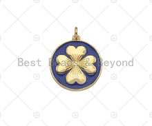 Load image into Gallery viewer, Gold Filled Clover On Colorful Enamel Round Coin Shape Pendant, Shamrock charm, Sku#L570