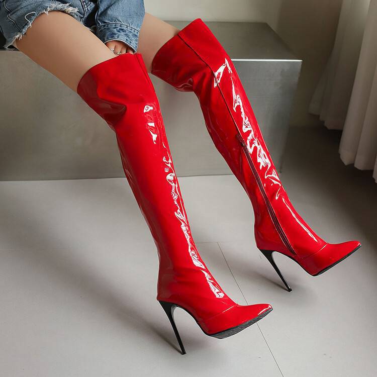 Women's Pointed-Toe Metal Stiletto Over-the-Knee Boots - Elegant Versatile Long Style