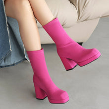 Load image into Gallery viewer, Women's Square Toe Chunky Heel Slip-On Ankle Boots | Block Heel Booties