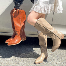 Load image into Gallery viewer, Women's Retro Western Cowboy Boots - Chunky Heel Pointed Toe Mid-Calf Boots with Side Zipper