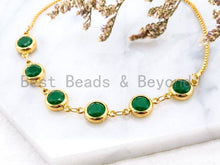 Load image into Gallery viewer, Sliding Adjustable Chain Bracelet, 8mm Green Jade bracelet, Link bracelet, Silver Gold Black Bracelet, Gem Beaded Bracelet, SKU#A47